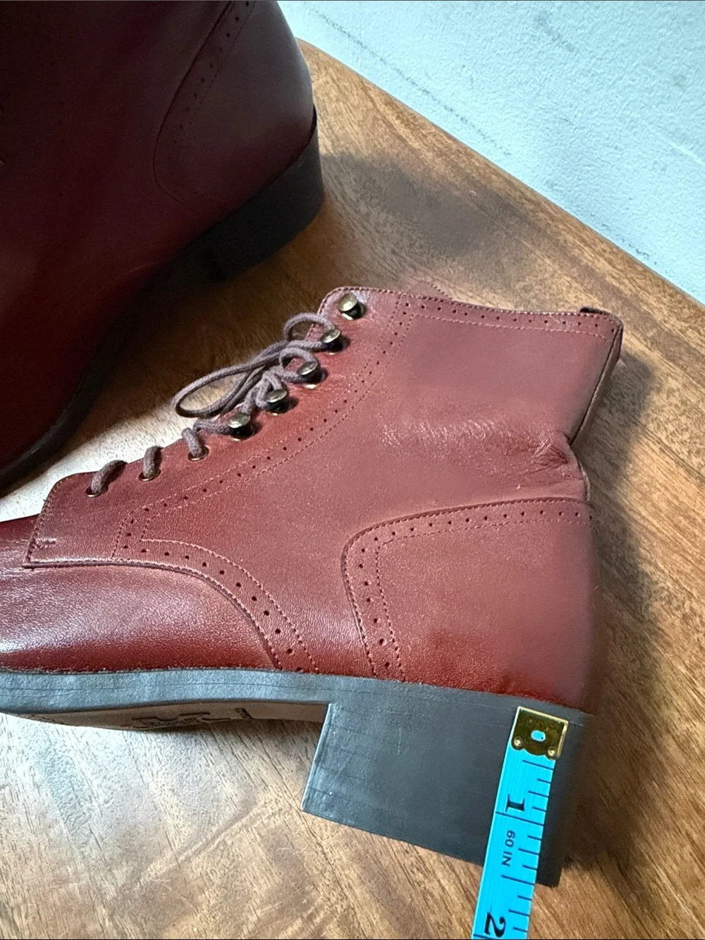 Women's Leather Lace-Up Cap-Toe Boots in Chestnut Brown